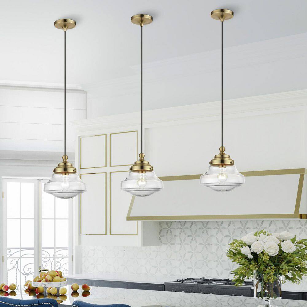 Avondale Antique Brass Mini Pendant with Clear Glass Shade