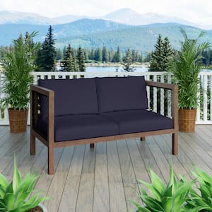 Wood Outdoor Loveseat with Navy Cushions