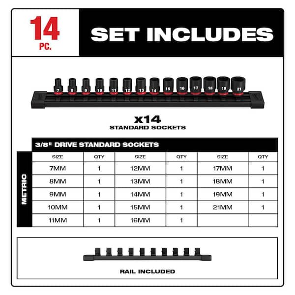 Milwaukee - SHOCKWAVE 3/8 in. Drive Metric 6 Point Impact Socket Set (14-Piece)