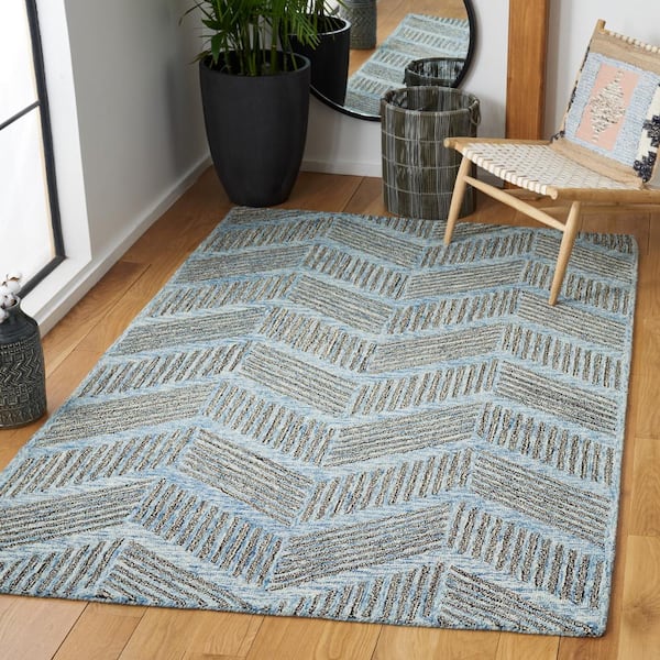 Metro Blue/Black 6 ft. x 6 ft. Chevron Square Area Rug