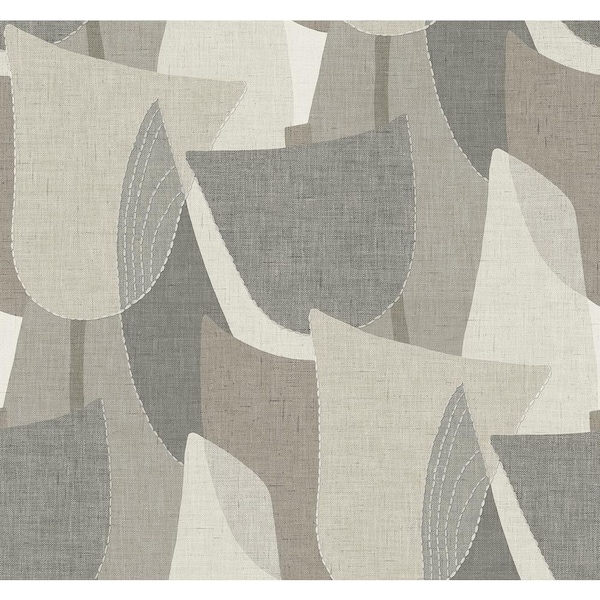 Seabrook Designs 60.75 sq. ft. Greige Mosley Tulips Embossed Vinyl Unpasted Wallpaper Roll