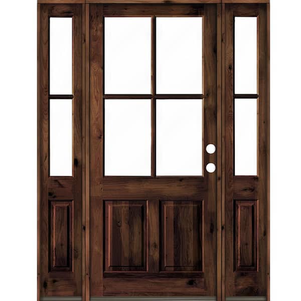 Krosswood Doors 60 in. x 96 in. Alder Left-Hand/Inswing 4-Lite Clear Glass Red Mahogany Stain Wood Prehung Front Door/Double Sidelite