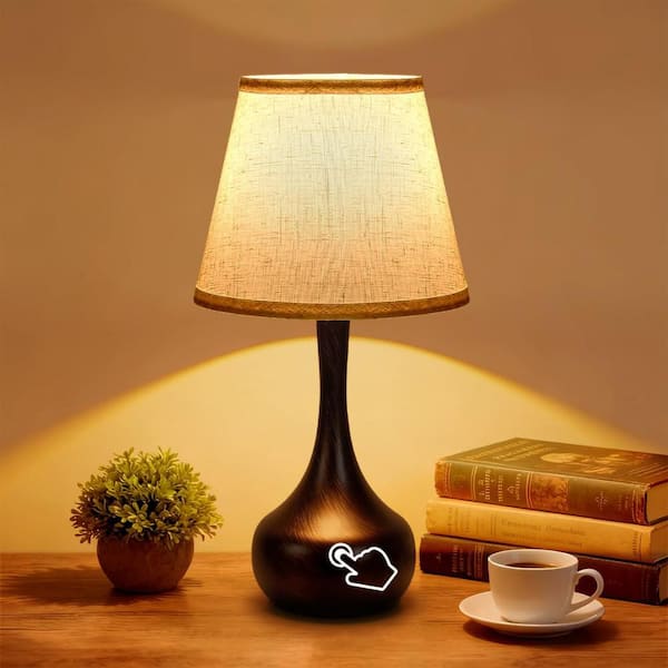42.25 in. Black & Gilded LED Table Lamp Interior Lighting with Linen Shade and USB Port , 1 Bulb Included