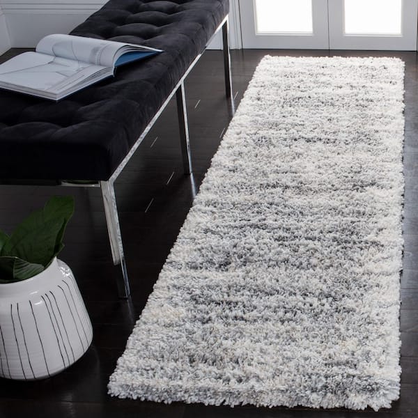 Fontana Shag 2 ft. x 10 ft. Ivory/Gray Distressed Striped Runner Rug