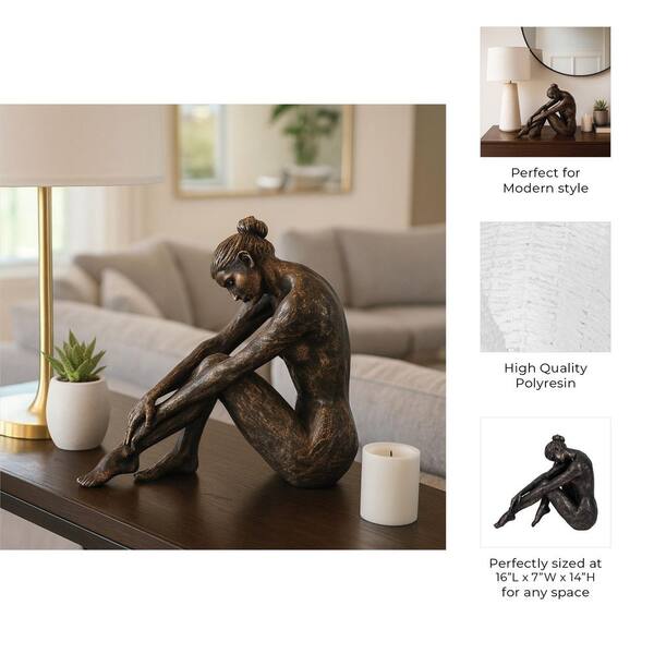 Liv & Skye Bronze 16 in. x 14 in. Resin Resting Ballerina