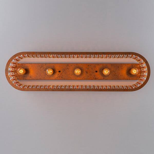 ZYZWMB 35 in. 5-Light Vintage Antique Brass Rectangle Crystal