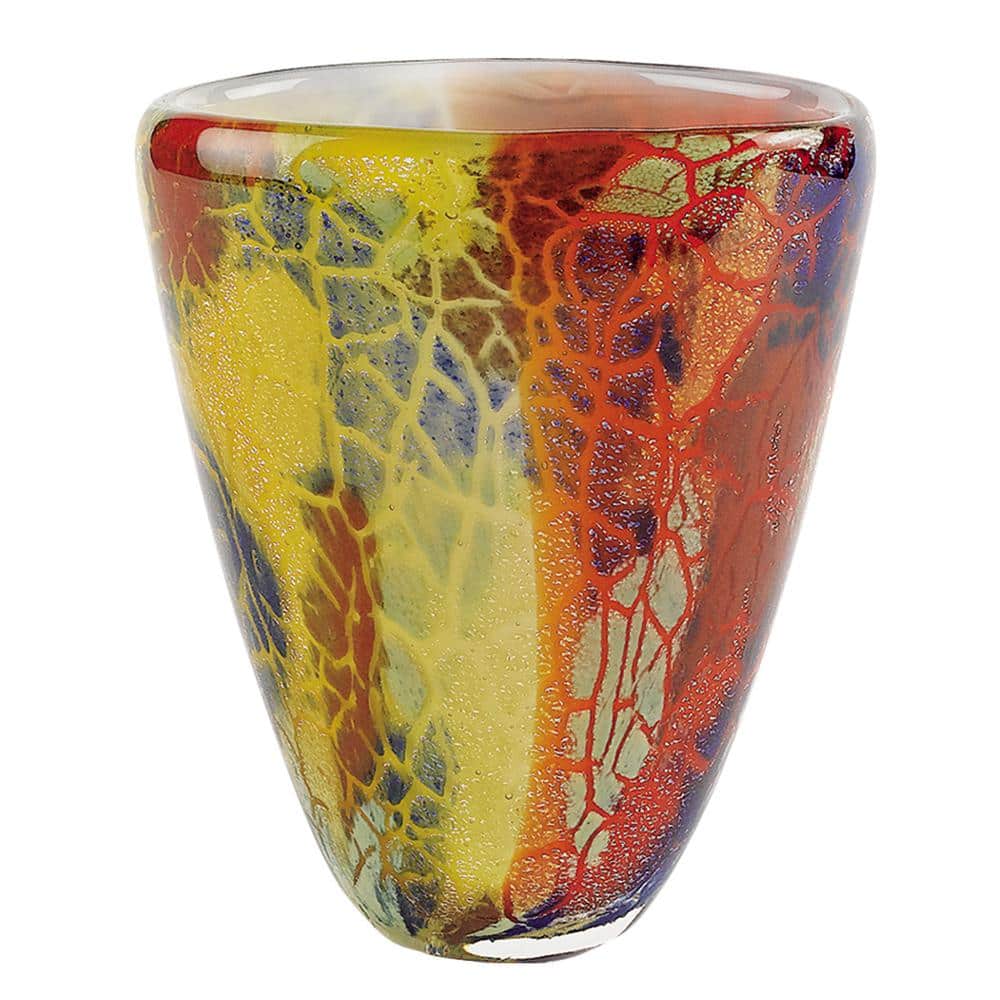 Badash Crystal Firestorm 7 in. Mouth Blown Thick Walled Decorative Art  Glass Vase J417