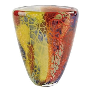 Firestorm 7 in. Mouth Blown Thick Walled Decorative Art Glass Vase
