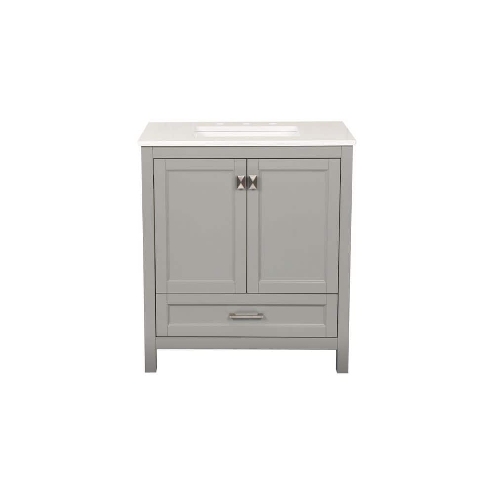 30 in. Single Sink Freestanding Gray Bath Vanity with White Carrara Engineered Marble Vanity Top Assembled price history on PriceWatchPro