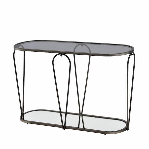 Furniture of America Orrum 48 in. Gray Oval Glass Console Table