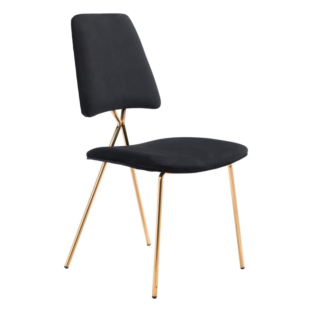 Chloe Low Cross Back Black Velvet Side Chair with Gold Frame