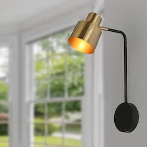 1-Light Brass-Plated Adjustable Wall Sconce Lighting, Transitional Black Wall Light for Bedroom Entryway Hallway
