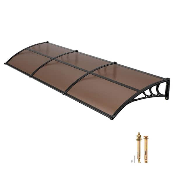 Exterior Front Door Window Awnings, 38 x 117 in. Overhang Polycarbonate Door Canopy for Porch Patio, Brown, 2025 Update