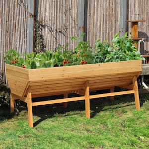 70 in. L Oversized Wooden Raised Garden Bed With Funnel Design and Liner, Natural