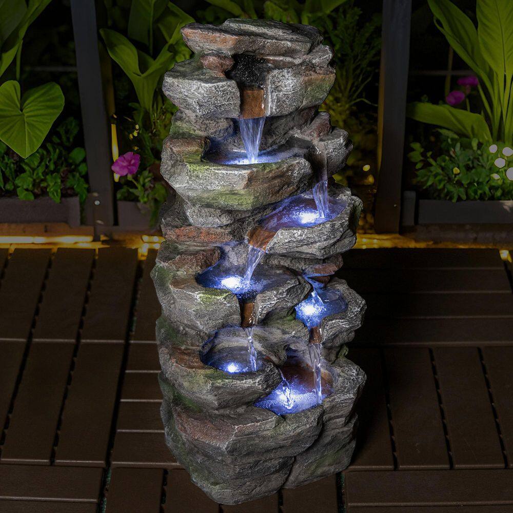 23.6 in. H Cascade Outdoor Rock Waterfall Fountain LED