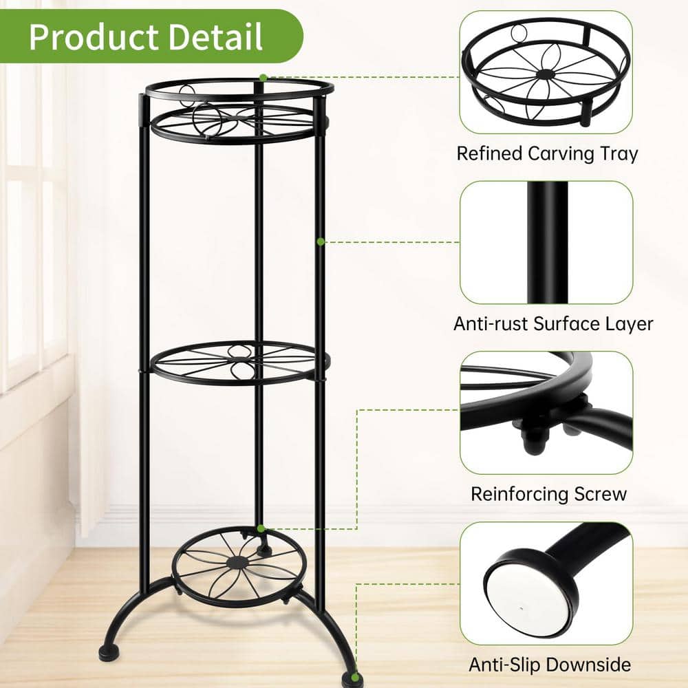 35-Inch Black Iron 3-Tier Heavy-Duty Plant Stand