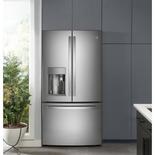 Ge Profile 22 1 Cu Ft French Door Refrigerator With Kuerig K Cup In Fingerprint Resistant Stainless Steel Counter Depth Pye22pynfs The Home Depot
