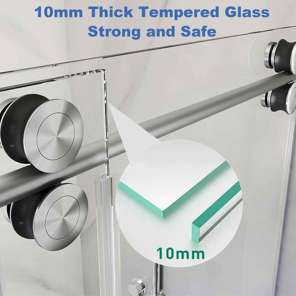 60-Inch Frameless Sliding Shower Door with Brushed Nickel Finish