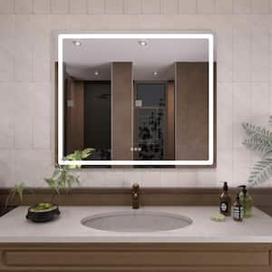 42 in. W x 36 in. H Round Corner Rectangular Frameless Wall Mount LED Single Bathroom Vanity Mirror in Polished Crystal
