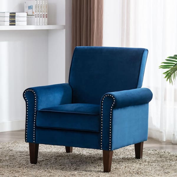 Morden Fort Accent Navy Blue Bedroom Chair Velvet Upholstered Armchair ...