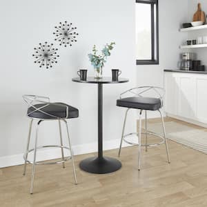 Charlotte Glam 25.25 in. Black Faux Leather and Chrome Metal Fixed-Height Counter Stool with Round Footrest (Set of 2)