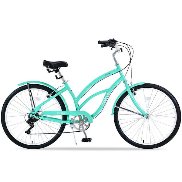 Zeus & Ruta 26 in. 7-Speed Mint Green Women and Men Beach Cruiser