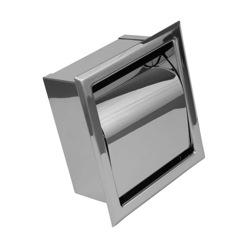 Polished Chrome Stainless Steel Recessed Toilet Paper Holder with Lid