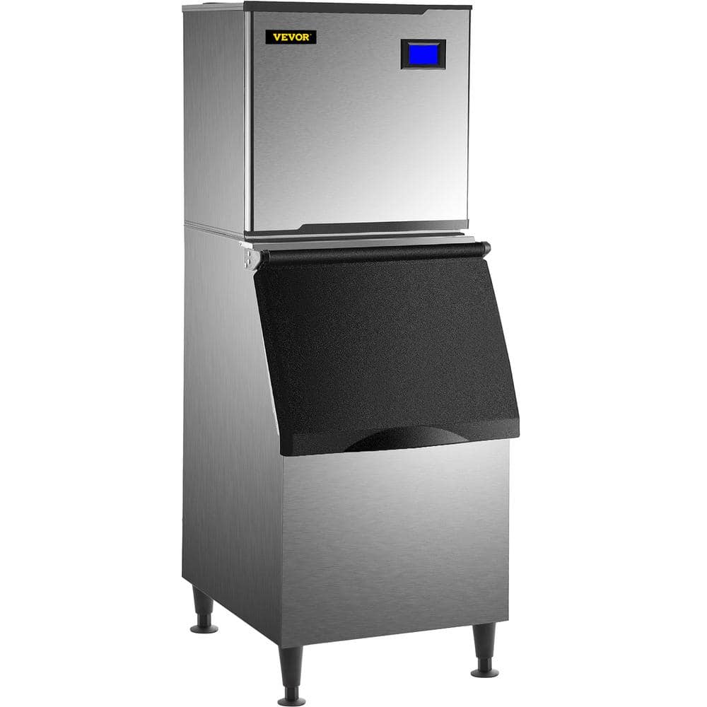 VEVOR 110V Commercial 360 lb./24 H Freestanding Ice Maker Stainless Steel Ice Machine with 250 lb. Large Storage Bin in Silver