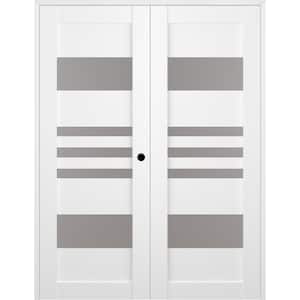 Leti 36 in. x 80 in. Left Hand Active 5-Lite Frosted Glass Bianco Noble Wood Composite Double Prehung French Door