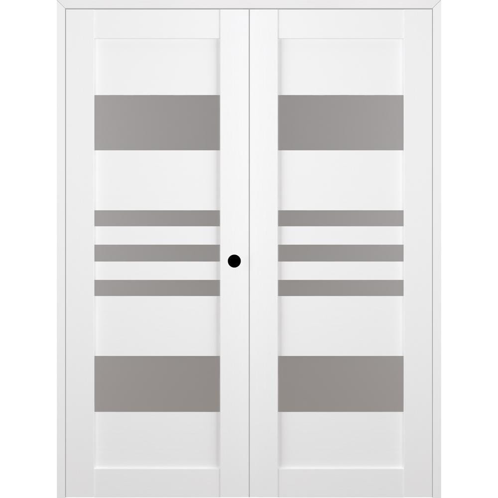 Leti 56 in. x 80 in. Left Hand Active 5-Lite Frosted Glass Bianco Noble Wood Composite Double Prehung French Door price history on PriceWatchPro