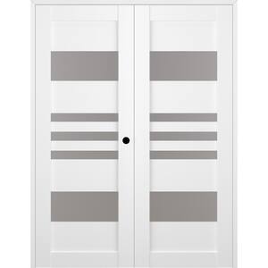 Leti 64 in. x 80 in. Left Hand Active 5-Lite Frosted Glass Bianco Noble Wood Composite Double Prehung French Door