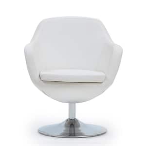 Caisson White and Polished Chrome Faux Leather Swivel Accent Chair
