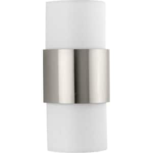 Silva Collection 2-Light Brushed Nickel White Linen Shade Wall Sconce