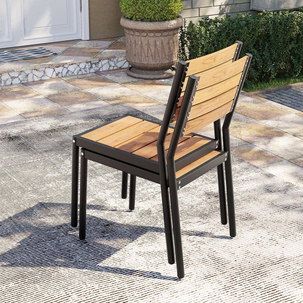 Black Stackable Armless Aluminum Patio Outdoor Dining Chair in Brown (Set of 2) price history on PriceWatchPro
