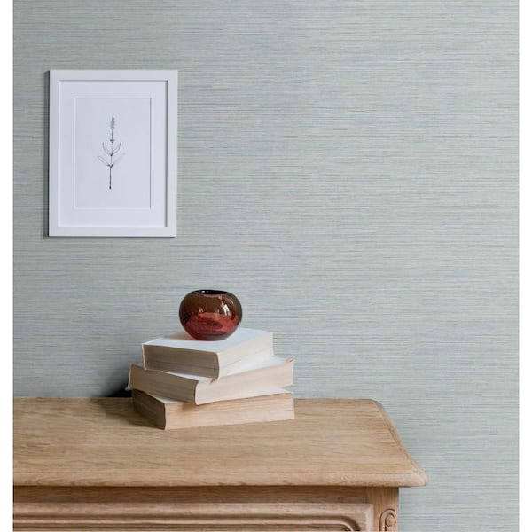 60.75 sq. ft. Beryl Blue Silk Embossed Vinyl Unpasted Wallpaper Roll