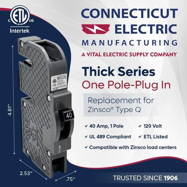 Zinsco New UBIZ Thick 40 Amp 3/4 in. 1-Pole Zinsco Type Q