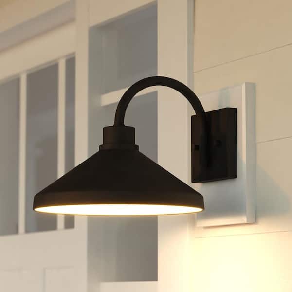 Highland Park 9.5 in. H 1-Light Matte Black and White Indoor/Outdoor Wall Sconce, LED Compatible, Dimmable