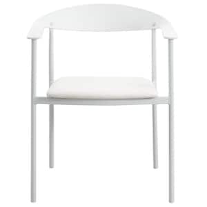 Kora Modern Dining Chair Upholstered in Faux Leather with Steel Frame and Legs Kitchen Accent Arm Chair in White