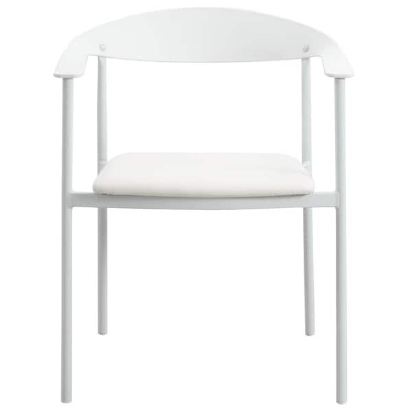 Leisuremod Kora Modern Dining Chair Upholstered in Faux Leather with Steel Frame and Legs Kitchen Accent Arm Chair in White