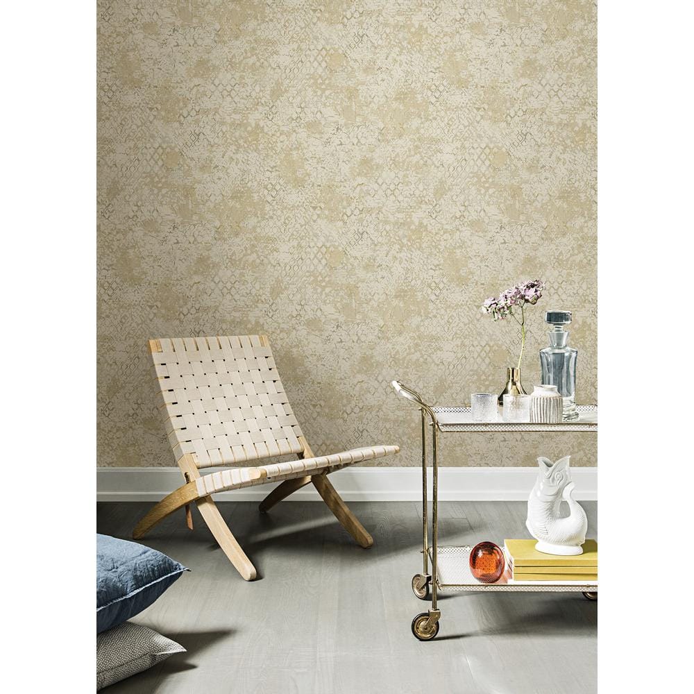 Taupe and Gold Non-Woven Snakeskin Wallpaper Roll