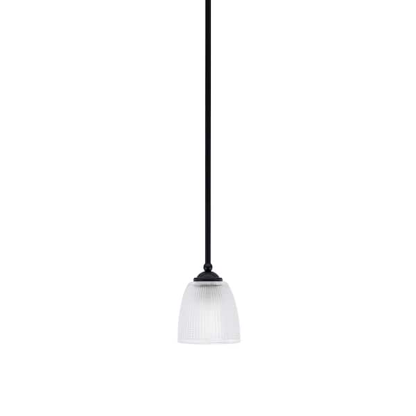 Unbranded Clevelend 100-Watt 1-Light Black Pendant Mini Pendant Light with Clear Ribbed Glass Shade Light Bulb Not Included