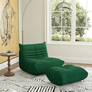 Green Teddy Velvet Polyester 34 in. Fireside Lazy Bean Bag Chair Rebound Sponge Lounge Floor Sofa with Ottoman