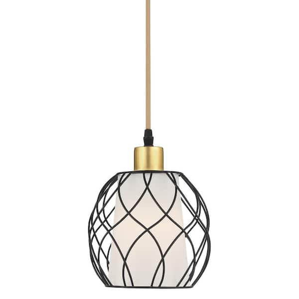 Cinkeda Abena 1-Light Black Bowl Pendant Light with Metal Cage Shade