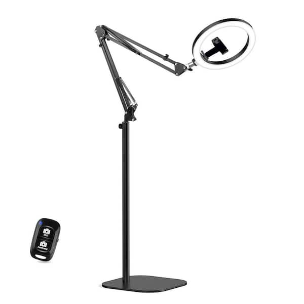 10 in. Black Ring Light with Overhead Phone Mount Adjustable 70 in. Tripod Stand CRI 95 for Video Recording