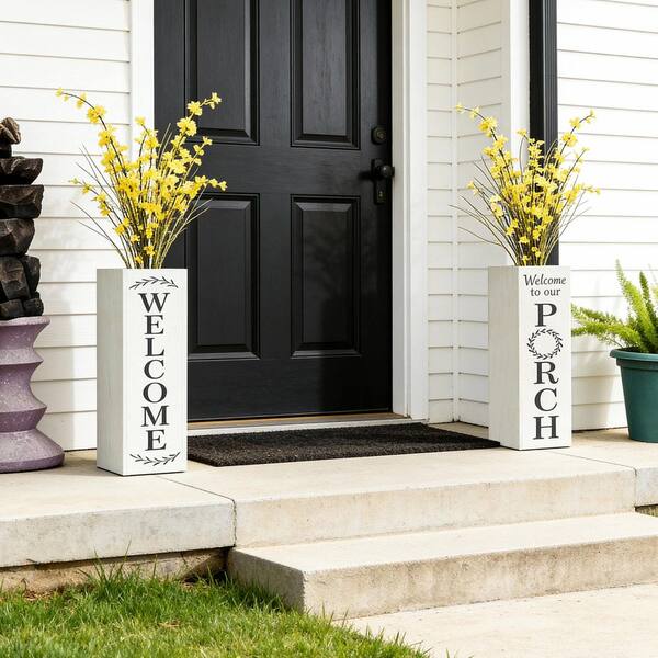 Glitzhome 24 in. H Double Sided Solid Wood White Boxed &quot
