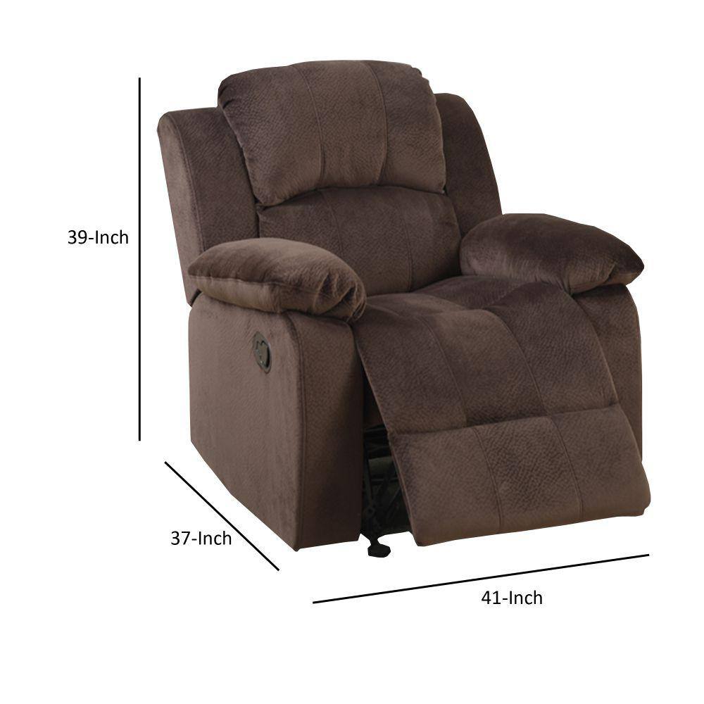Contemporary Choco Brown Leather Rocker Recliner with Pillow Top Armrest