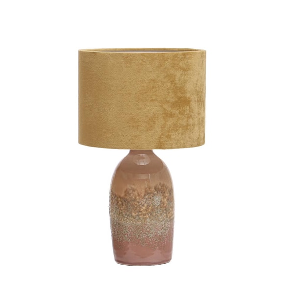 Storied Home 16.5 in. Pink and Mustard Color Scandinavian Table Lamp with Velvet Shade
