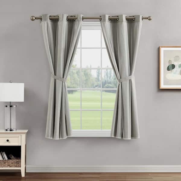 CREATIVE HOME IDEAS Augusta Beige 38 in. W x 63 in. L Grommet Blackout Tiebacks Curtain with Sheer Overlay (2-Panels and 2-Tiebacks)