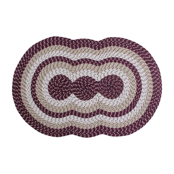 Better Trends Country Stripe Braid Collection Burgundy Stripe 40" x 60" Tri-Circle 100% Polypropylene Reversible Area Rug