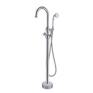 2-Handle Freestanding Tub Faucet with Round Hand Shower in Chrome